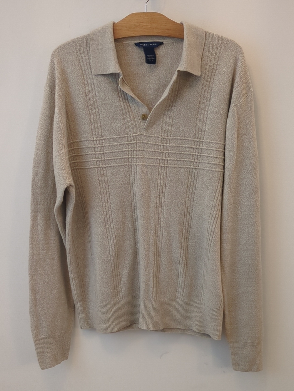 Grandpacore Beige V-Neck Collar Polo Sweater Large